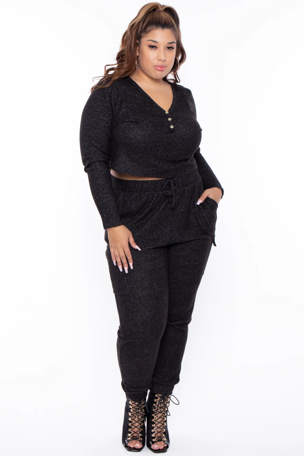 Plus Size Mila Lounge Jogger Set - Black Plus Size Mila Lounge Jogger Set - Black -Kitchensuppliesdeal curvy sense matching sets plus size mila lounge jogger set black 29440899678305