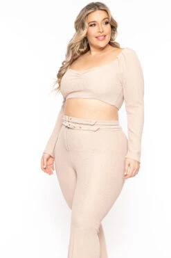 Plus Size Myla 2PC Cropped Matching Set - Khaki -Kitchensuppliesdeal curvy sense matching sets plus size myla 2pc cropped matching set khaki 31475388907617