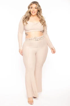 Plus Size Myla 2PC Cropped Matching Set - Khaki -Kitchensuppliesdeal curvy sense matching sets plus size myla 2pc cropped matching set khaki 31475388940385