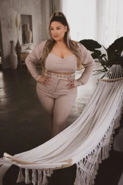 Plus Size Myla 2PC Cropped Matching Set - Khaki -Kitchensuppliesdeal curvy sense matching sets plus size myla 2pc cropped matching set khaki 31476110327905