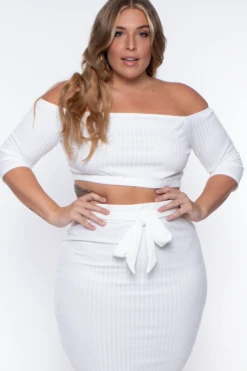 Plus Size Off The Shoulder Matching Set - Ivory -Kitchensuppliesdeal curvy sense matching sets plus size off the shoulder matching set ivory 29440233996385