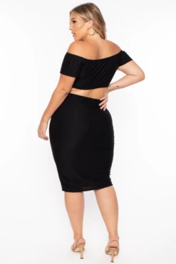 Plus Size Off The Shoulder Textured Matching Set - Black 3 Plus Size Off The Shoulder Textured Matching Set - Black -Kitchensuppliesdeal curvy sense matching sets plus size off the shoulder textured matching set black 29261430882401