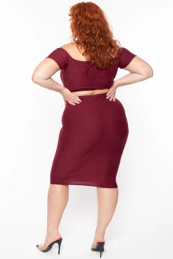 Plus Size Off The Shoulder Textured Matching Set - Burgundy -Kitchensuppliesdeal curvy sense matching sets plus size off the shoulder textured matching set burgundy 29261505921121