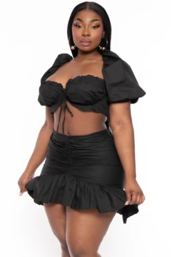 Plus Size Poplin Top & Skirt Set - Black -Kitchensuppliesdeal curvy sense matching sets plus size poplin top skirt set black 32108269404257