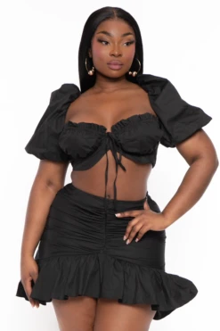 Plus Size Poplin Top & Skirt Set - Black -Kitchensuppliesdeal curvy sense matching sets plus size poplin top skirt set black 32108269437025
