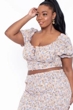 Plus Size Primrose Matching Skirt Set - Blue -Kitchensuppliesdeal curvy sense matching sets plus size primrose matching skirt set blue 29264039215201