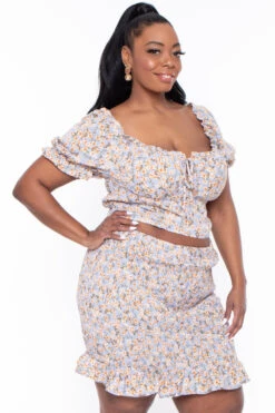Plus Size Primrose Matching Skirt Set - Blue -Kitchensuppliesdeal curvy sense matching sets plus size primrose matching skirt set blue 29264039247969