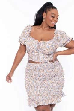 Plus Size Primrose Matching Skirt Set - Blue -Kitchensuppliesdeal curvy sense matching sets plus size primrose matching skirt set blue 29264049012833