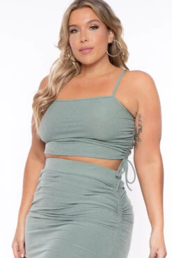 Plus Size Ruched Crop Top & Skirt Set - Sage 4 Plus Size Ruched Crop Top & Skirt Set - Sage -Kitchensuppliesdeal curvy sense matching sets plus size ruched crop top skirt set sage 29448745025633