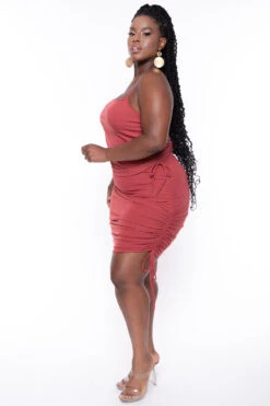 Plus Size Ruched Crop Top & Skirt Set - Terracotta -Kitchensuppliesdeal curvy sense matching sets plus size ruched crop top skirt set terracotta 29439506907233