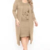 Plus Size Shayla 2PC Cardigan And Dress -Khaki -Kitchensuppliesdeal curvy sense matching sets plus size shayla 2pc cardigan and dress khaki 32107202740321