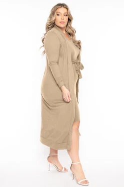 Plus Size Shayla 2PC Cardigan And Dress -Khaki -Kitchensuppliesdeal curvy sense matching sets plus size shayla 2pc cardigan and dress khaki 32107203035233