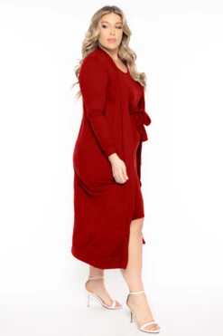 Plus Size Shayla 2PC Cardigan And Dress -Red -Kitchensuppliesdeal curvy sense matching sets plus size shayla 2pc cardigan and dress red 32127035539553