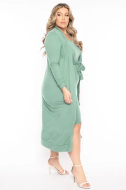 Plus Size Shayla 2PC Cardigan And Dress -Sage -Kitchensuppliesdeal curvy sense matching sets plus size shayla 2pc cardigan and dress sage 32006595641441