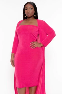 Plus Size Shelly 2PC Duster And Tube Dress - Fuchsia 5 Plus Size Shelly 2PC Duster And Tube Dress - Fuchsia -Kitchensuppliesdeal curvy sense matching sets plus size shelly 2pc duster and tube dress fuchsia 31903618793569