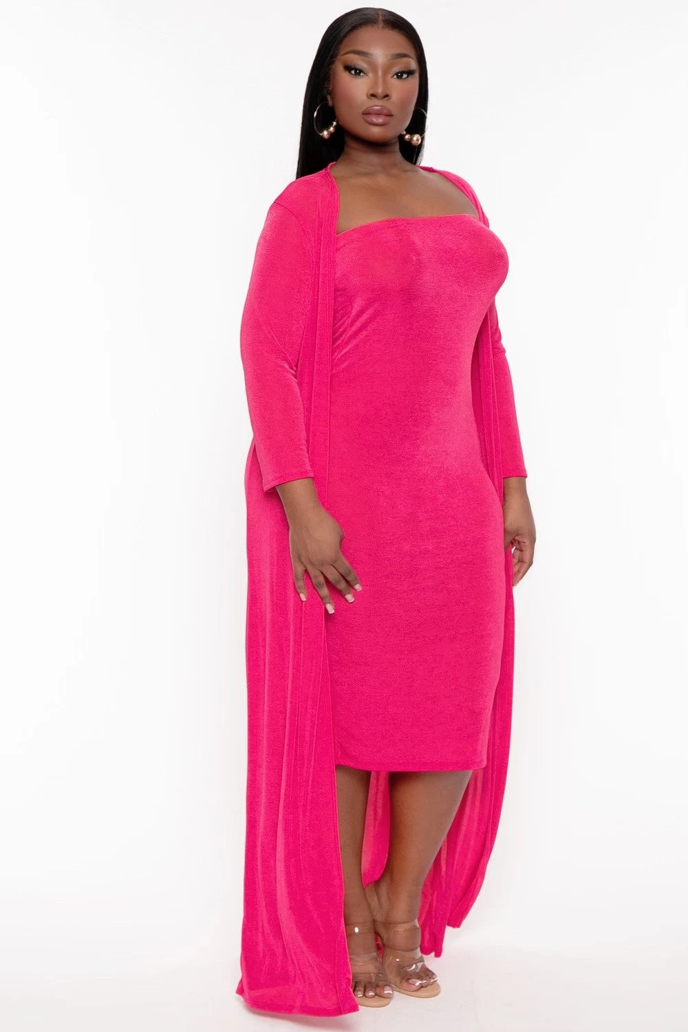 Plus Size Shelly 2PC Duster And Tube Dress - Fuchsia Plus Size Shelly 2PC Duster And Tube Dress - Fuchsia -Kitchensuppliesdeal curvy sense matching sets plus size shelly 2pc duster and tube dress fuchsia 31903618891873