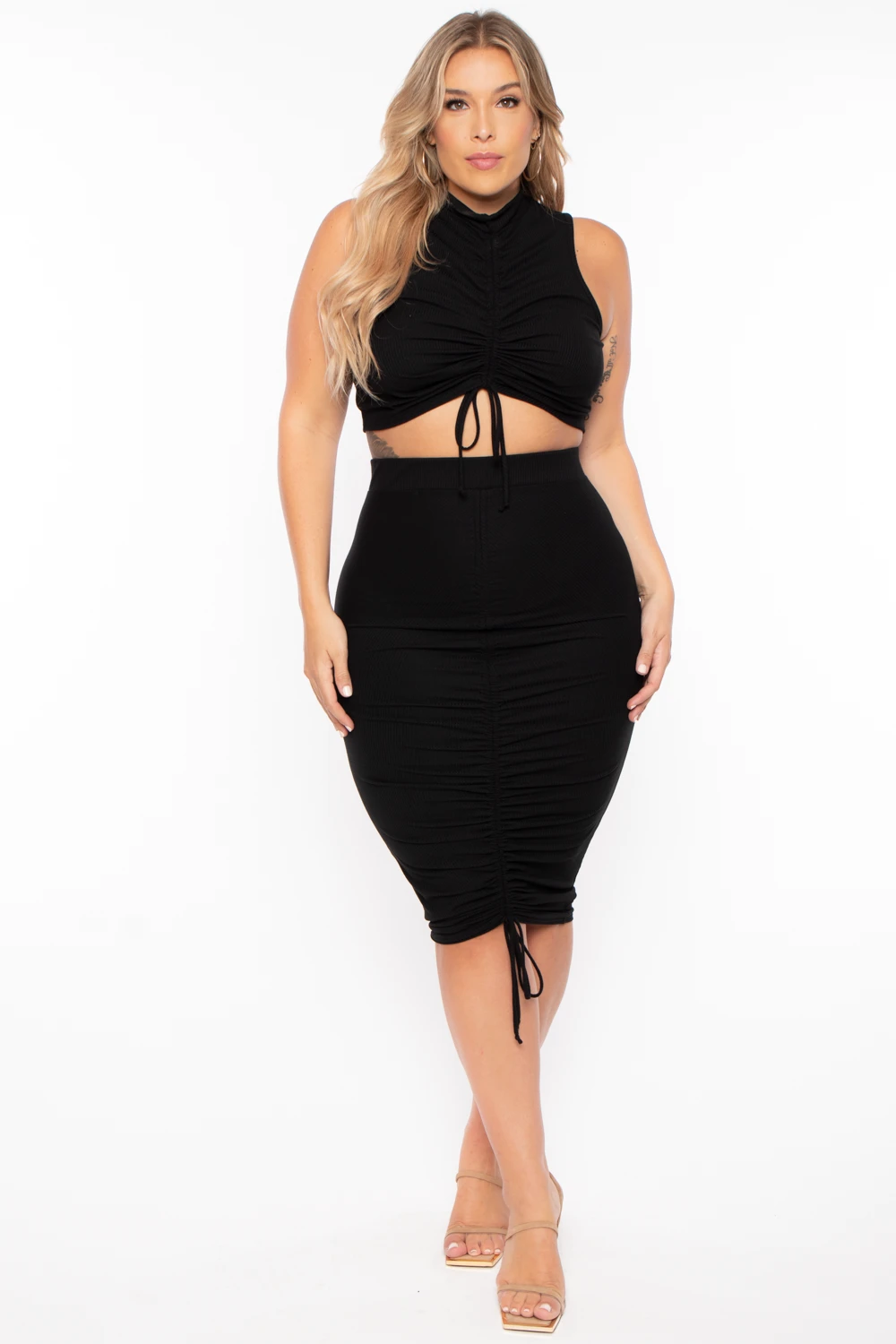 Plus Size Sora Crop Top & Skirt Set - Black Plus Size Sora Crop Top & Skirt Set - Black -Kitchensuppliesdeal curvy sense matching sets plus size sora crop top skirt set black 29254005784673