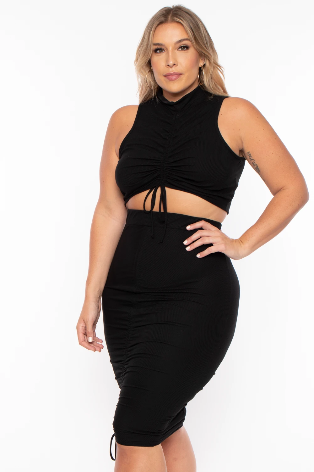 Plus Size Sora Crop Top & Skirt Set - Black Plus Size Sora Crop Top & Skirt Set - Black -Kitchensuppliesdeal curvy sense matching sets plus size sora crop top skirt set black 29254006898785