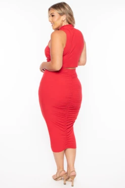 Plus Size Sora Crop Top & Skirt Set - Red -Kitchensuppliesdeal curvy sense matching sets plus size sora crop top skirt set red 29254009716833