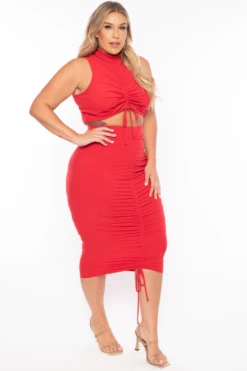 Plus Size Sora Crop Top & Skirt Set - Red -Kitchensuppliesdeal curvy sense matching sets plus size sora crop top skirt set red 29254009749601