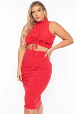 Plus Size Sora Crop Top & Skirt Set - Red -Kitchensuppliesdeal curvy sense matching sets plus size sora crop top skirt set red 29254013845601