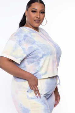 Plus Size Stelle Tie Dye Crop Hoodie & Joggers Set - Yellow -Kitchensuppliesdeal curvy sense matching sets plus size stelle tie dye crop hoodie joggers set yellow 29254359154785
