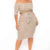 Plus Size Striped Off The Shoulder Matching Set - Cream Stripe -Kitchensuppliesdeal curvy sense matching sets plus size striped off the shoulder matching set cream stripe 30021085593697