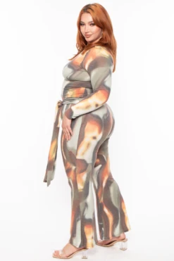 Plus Size Tie Dye Crop Top Pant Matching Set - Multi -Kitchensuppliesdeal curvy sense matching sets plus size tie dye crop top pant matching set multi 29254747750497