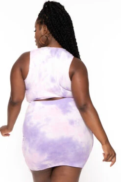 Plus Size Tie Dye Exposed Seam Lace Up Crop Top & Skirt Set - Lavender -Kitchensuppliesdeal curvy sense matching sets plus size tie dye exposed seam lace up crop top skirt set lavender 30020763975777