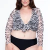 Plus Size Zebra Mesh Front Tie Crop Top - White 1 Plus Size Zebra Mesh Front Tie Crop Top - White -Kitchensuppliesdeal curvy sense matching sets plus size zebra mesh front tie crop top white 29256499757153