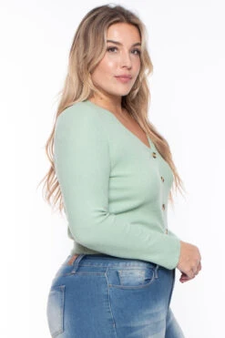 Ambiance Plus Size Delaney Sweater - Sage -Kitchensuppliesdeal curvy sense sweaters cardigans plus size delaney sweater sage 29266164449377