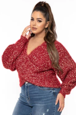 Plus Size Kathleen Cross Front Sweater - Burgundy -Kitchensuppliesdeal curvy sense sweaters cardigans plus size kathleen cross front sweater burgundy 30823371604065