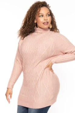 Plus Size Sharika Cable Knit Sweater - Pink -Kitchensuppliesdeal curvy sense sweaters cardigans plus size sharika cable knit sweater pink 30346773528673