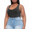 Plus Size Acid Wash Racerback Tank Bodysuit - Ash Black -Kitchensuppliesdeal curvy sense tops plus size acid wash racerback tank bodysuit ash black 31854906474593