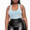 Plus Size Acid Wash Racerback Tank Bodysuit - Blue -Kitchensuppliesdeal curvy sense tops plus size acid wash racerback tank bodysuit blue 31903304056929