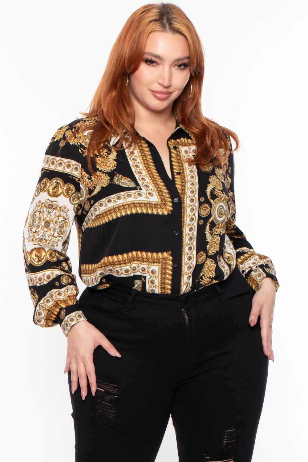 Plus Size Baroque Print Top - Black Solid Plus Size Baroque Print Top - Black -Kitchensuppliesdeal curvy sense tops plus size baroque print top black 29883122483297