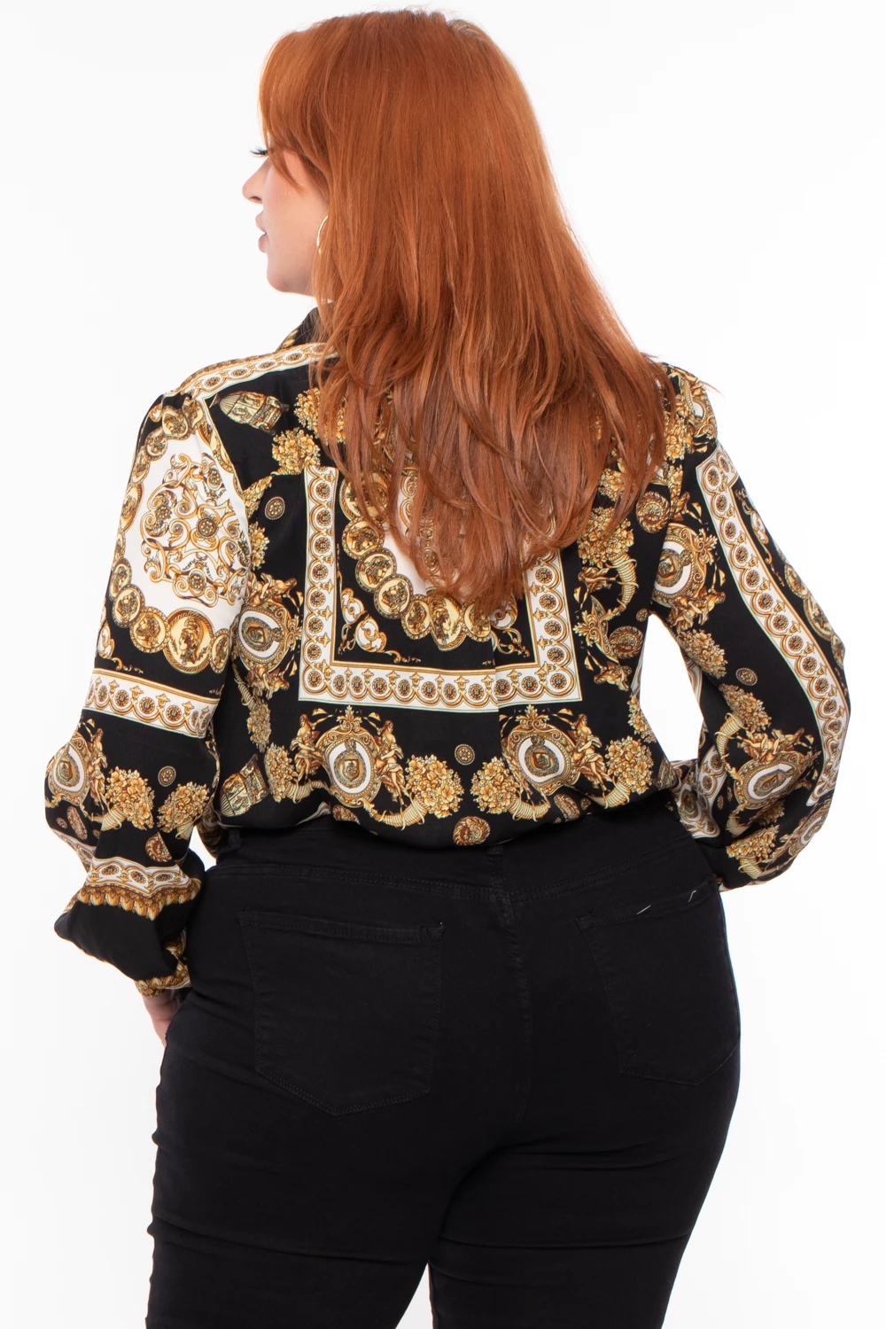 Plus Size Baroque Print Top - Black Solid Plus Size Baroque Print Top - Black -Kitchensuppliesdeal curvy sense tops plus size baroque print top black 29883122614369