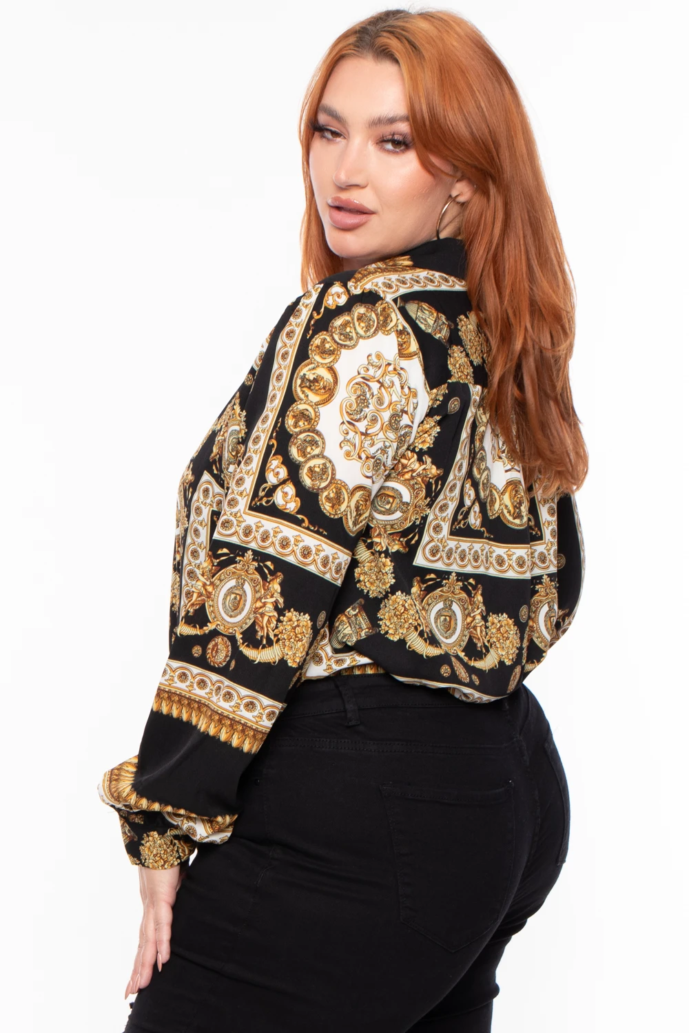 Plus Size Baroque Print Top - Black Solid Plus Size Baroque Print Top - Black -Kitchensuppliesdeal curvy sense tops plus size baroque print top black 31521289961569