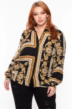 Solid Plus Size Baroque Print Top - Black 5 Solid Plus Size Baroque Print Top - Black -Kitchensuppliesdeal curvy sense tops plus size baroque print top black 31521290256481