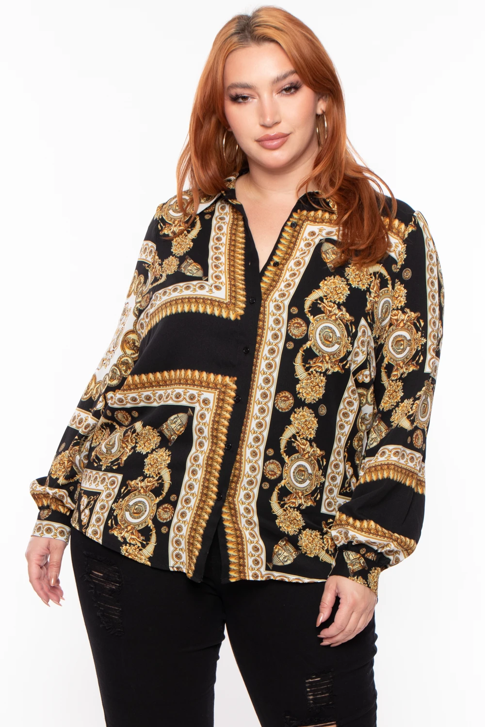 Plus Size Baroque Print Top - Black Solid Plus Size Baroque Print Top - Black -Kitchensuppliesdeal curvy sense tops plus size baroque print top black 31521290256481