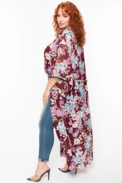 Plus Size Floral Bodysuit And Kimono Set - Plum 4 Plus Size Floral Bodysuit And Kimono Set - Plum -Kitchensuppliesdeal curvy sense tops plus size floral bodysuit and kimono set plum 29589816672353