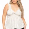 Plus Size Nadia Pleated Satin Tank - Cream -Kitchensuppliesdeal curvy sense tops plus size nadia pleated satin tank cream 31843975233633