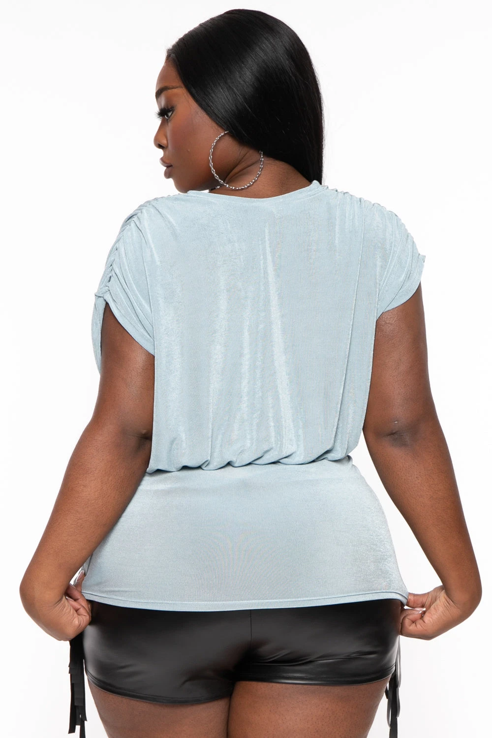 Plus Size Oveta Ruched Dolman Blouse -Blue Plus Size Oveta Ruched Dolman Blouse -Blue -Kitchensuppliesdeal curvy sense tops plus size oveta ruched dolman blouse blue 31842440282209