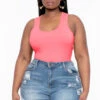 Plus Size Racerback Tank Bodysuit - Neon Coral -Kitchensuppliesdeal curvy sense tops plus size racerback tank bodysuit neon coral 31854383562849