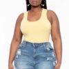 Plus Size Racerback Tank Bodysuit - Yellow -Kitchensuppliesdeal curvy sense tops plus size racerback tank bodysuit yellow 31844595335265