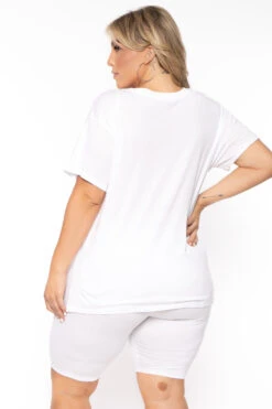 Ambiance Plus Size Tee And Biker Short Set - White -Kitchensuppliesdeal curvy sense tops plus size tee and biker short set white 30026295050337