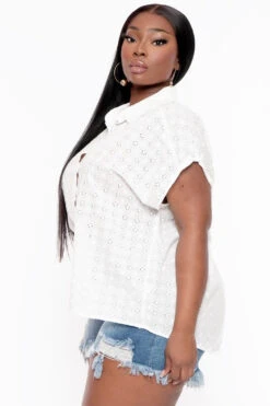 Ambiance Plus Size Teresa Eyelet Surpluce Back Top- White 4 Ambiance Plus Size Teresa Eyelet Surpluce Back Top- White -Kitchensuppliesdeal curvy sense tops plus size teresa eyelet surpluce back top white 31844592943201