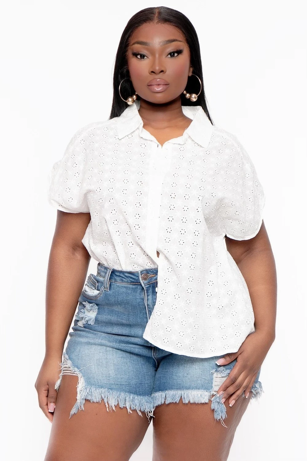 Plus Size Teresa Eyelet Surpluce Back Top- White Ambiance Plus Size Teresa Eyelet Surpluce Back Top- White -Kitchensuppliesdeal curvy sense tops plus size teresa eyelet surpluce back top white 31844592975969