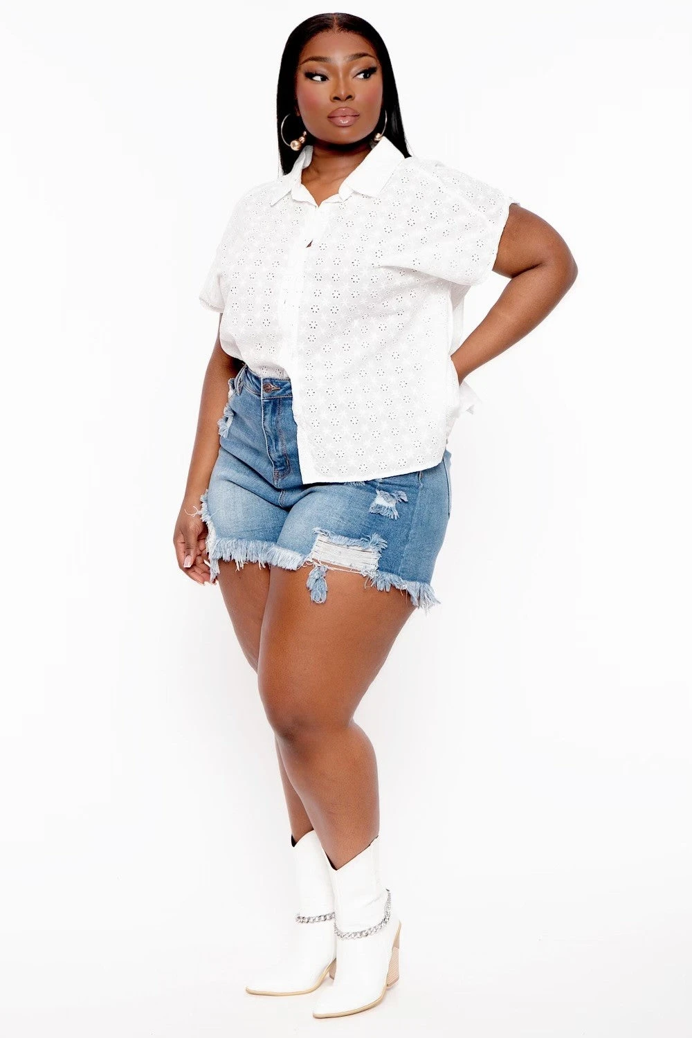 Plus Size Teresa Eyelet Surpluce Back Top- White Ambiance Plus Size Teresa Eyelet Surpluce Back Top- White -Kitchensuppliesdeal curvy sense tops plus size teresa eyelet surpluce back top white 31844593008737