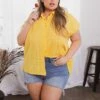 Ambiance Plus Size Teresa Eyelet Surpluce Back Top- Yellow 1 Ambiance Plus Size Teresa Eyelet Surpluce Back Top- Yellow -Kitchensuppliesdeal curvy sense tops plus size teresa eyelet surpluce back top yellow 31844286300257